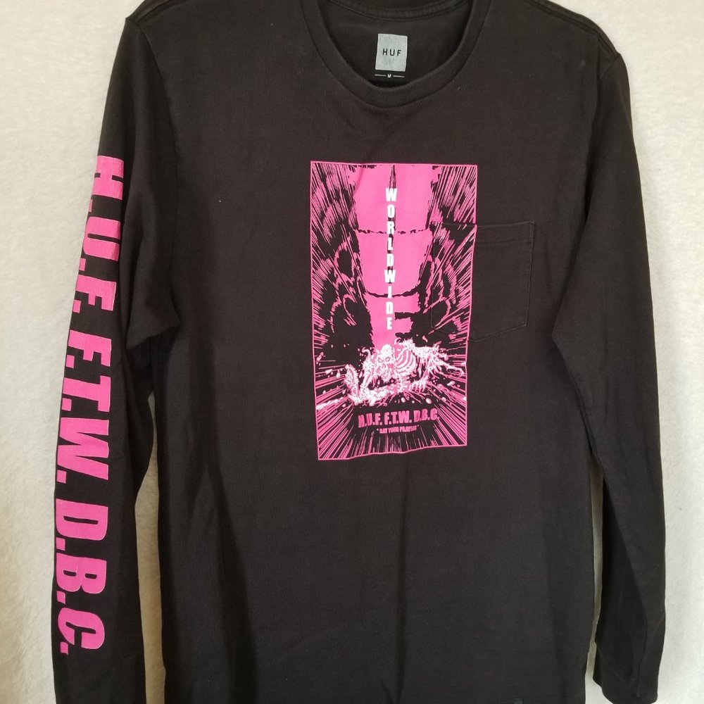 Huf Worldwide Graphic Long Sleeve Logo Shirt M Mens